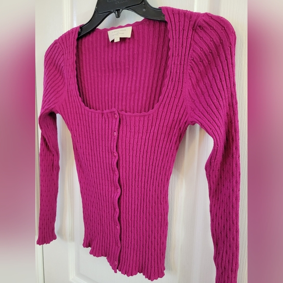 Sézane Ambroise Cardigan in Bright Plum Size Small Ribbed Knit Button Down - Picture 2 of 11